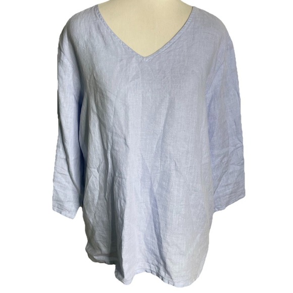 Match point Tops - Match Point Tunic Top 100% Linen Blue Coastal Lagenlook Beachy Large